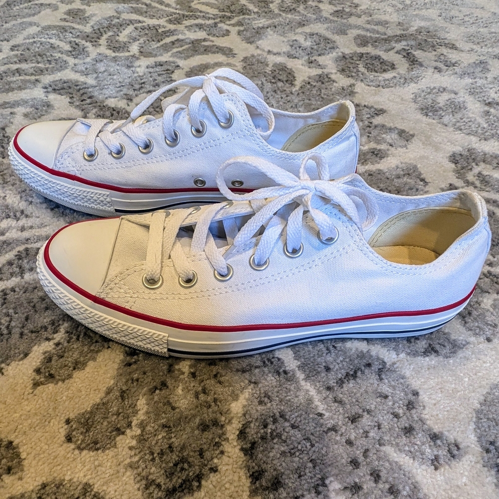 Converse All Star White Sneakers with Red and Blue Accents